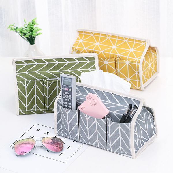 

customizable cotton linen fabric pastoral style multi-functional tissue dispenser waterproof thick tissue cover desksundries