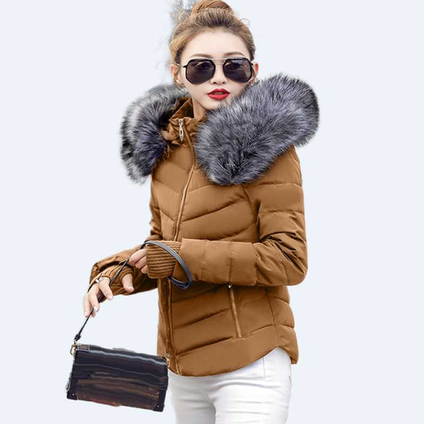 

2020 new winter jacket women detachable hat fur collar slim winter clothing with warm gloves female down women's parka jacket, Black