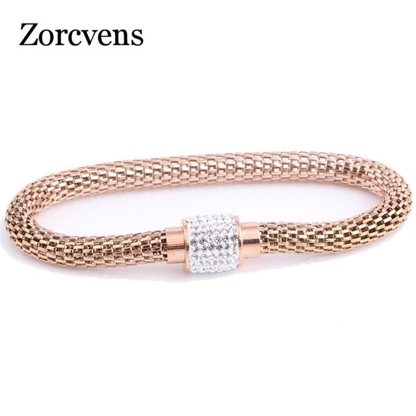 

modyle new fashion cz rhinestone charm bracelets for women stainless steel magnet clasp crystal bracelets & bangles, Black