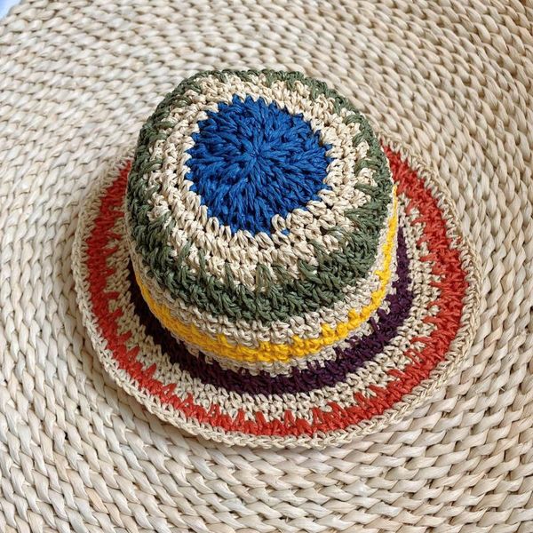 

Summer Colorful Women Straw Hats Beach Cap Photography Props Hat Bohemia Sun Straw Sun Visor Caps, Blue;gray