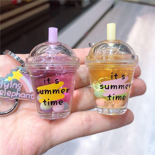 

creative milk fruit cup keychain acrylic keyring bubble liquid floating key chains bag pendant christmas gift key holder, Silver