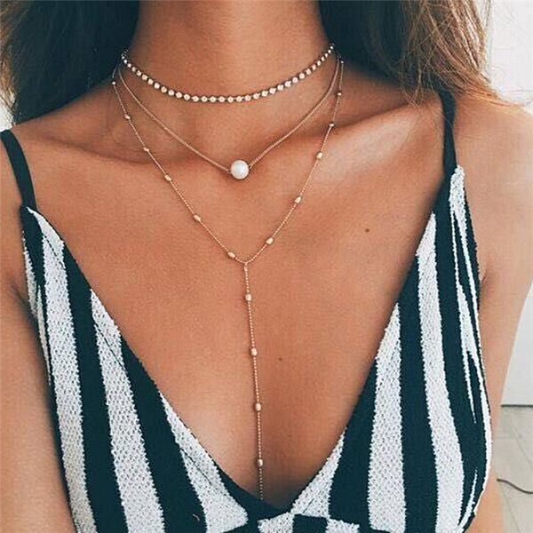 

мода многослойного ожерелье pearl кристалл ожерелье choker элегантный neckalces set, Silver