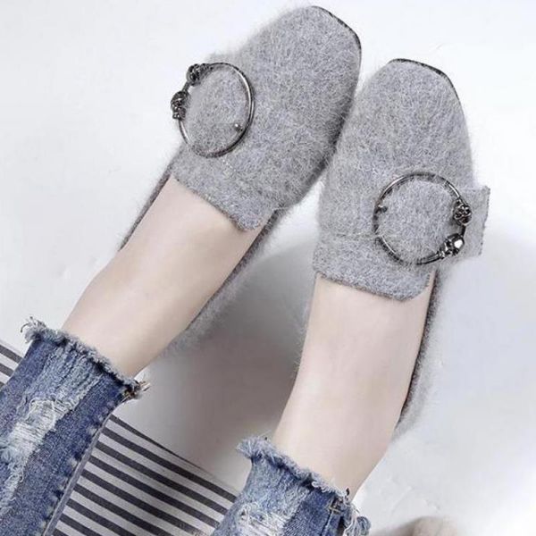 

lady shoes women flats shoes loafers slip on ballerina moccasins square toe metal button large size mink cashmere zapatos mujer, Black
