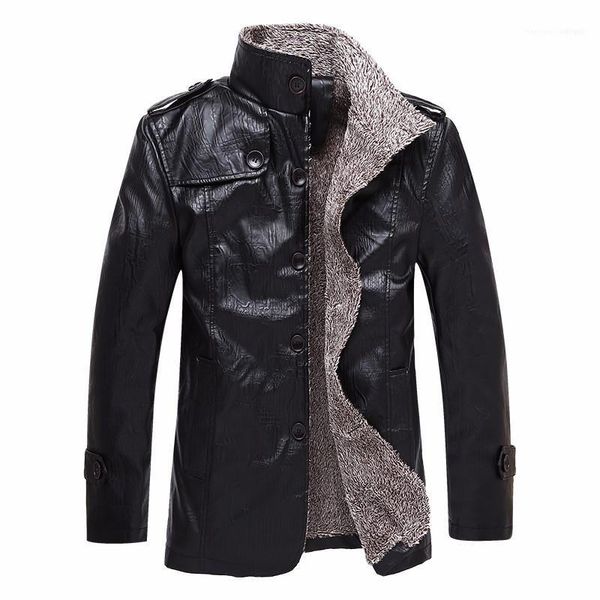 

winter coat mens fashion warm luxury pu leather jacket mens designer leather jacket long styles thick, Black