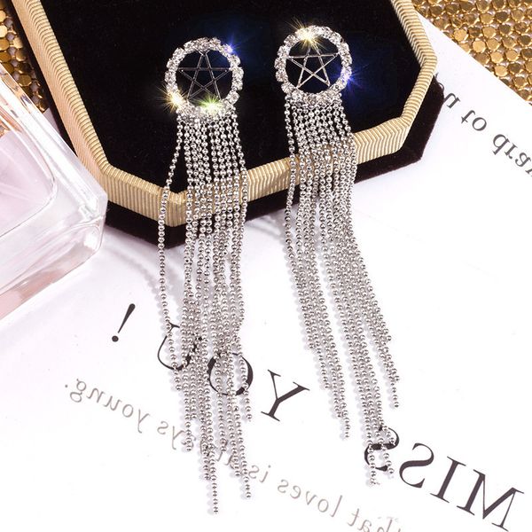 

new high long stars hollow-out tassel web celebrity personality eardrop earrings with female temperament accessories wholesale, Silver