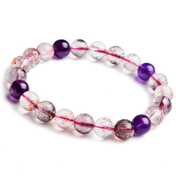 

9мм подлинной natural mix color super seven melody stone stretch браслет для женщин clear круглого бисер кристалл браслет, Black