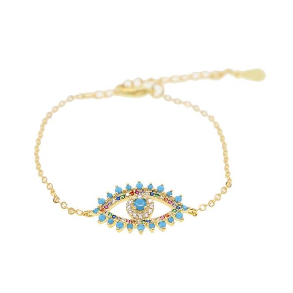 

new arrived gold color turkish evil eye rainbow colorful cz paved bracelet wedding charm bracelet jewelry, Black