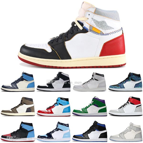 

1 high racerl blue obsidian fearless unc mens basketball shoes tie dye 1s smoke grey royal toe pine green men women sports sneakers, White;red