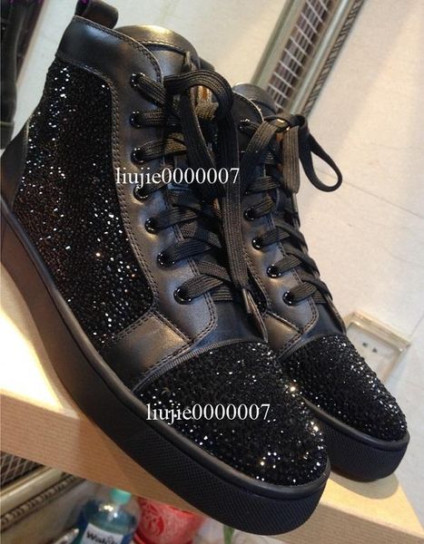 

name brand original box casual shoe man woman sneaker fashion rhinestone high lace up gold red black party shoes size 35-46