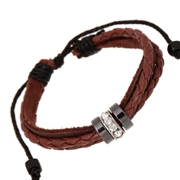 

fashion vintage casual women girl bracelet crystal beads braided leather charms wrap bangle multi-layer wristbands jewelry gift, Golden;silver