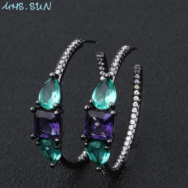 

mhs.sun fashion geometric design cubic zircon women hoop earrings elegant crystal earrings for female jewelry party high quality, Golden;silver
