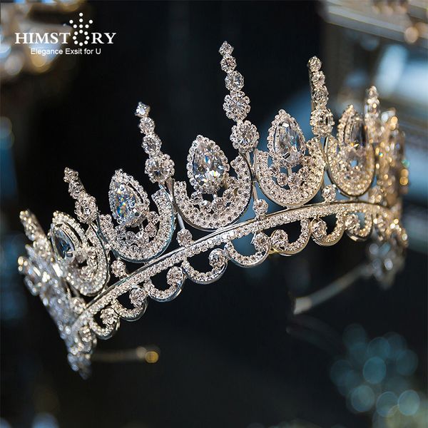

himstory noble beauty princess tiara cubic zircon wedding bridal crown rhinestone pageant crown for brides headbands y200807, White;golden