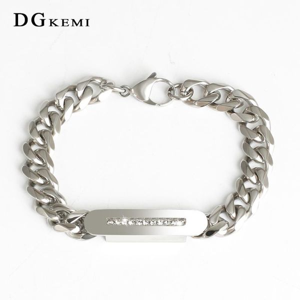 

silver color stainless steel bling iced out cuban zirconia cuban miami link for male's hip hop street bracelets jewelry gifts, Black