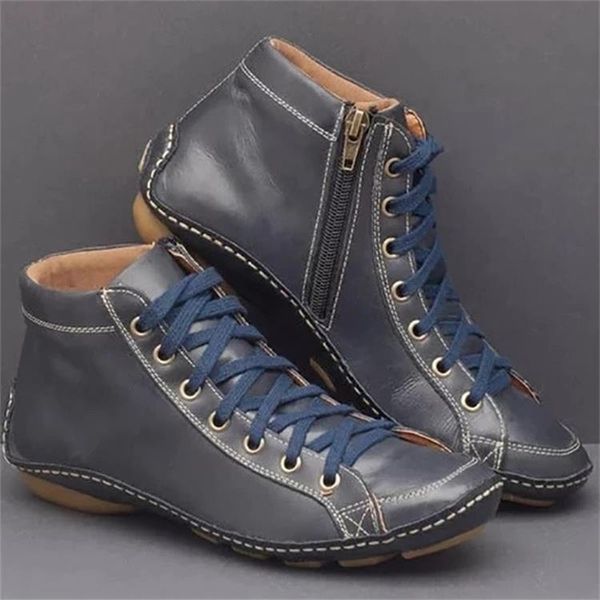 

boots spring/autumn 2021 women ankle for flats fashion zip round toe damping plus size 35-43 leather, Black