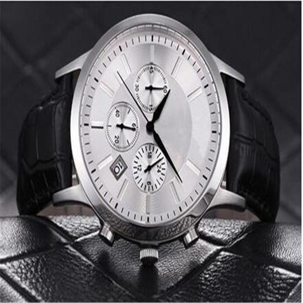 

2020 new hot Casual movement Mens Fashion Watch AR2432 Chronograph Stainless Steel & Black Leather Men's Watch