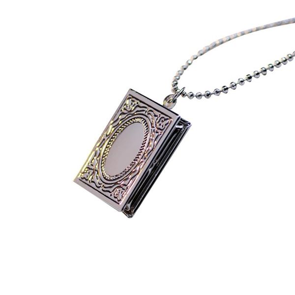 

women picture box hanging neck floating locket with rope carrier vintage square shape decorative portable daily gift pendant, Silver