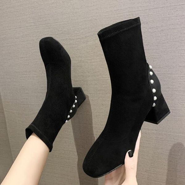 

ankle boots women boots women shoes fashion high-heeled ankle stretch socks 2020 autumn new breathable d539, Black