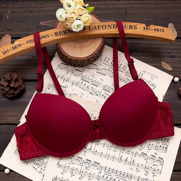 

bras lace women push up breast underwear adjustment support bra size, Red;black