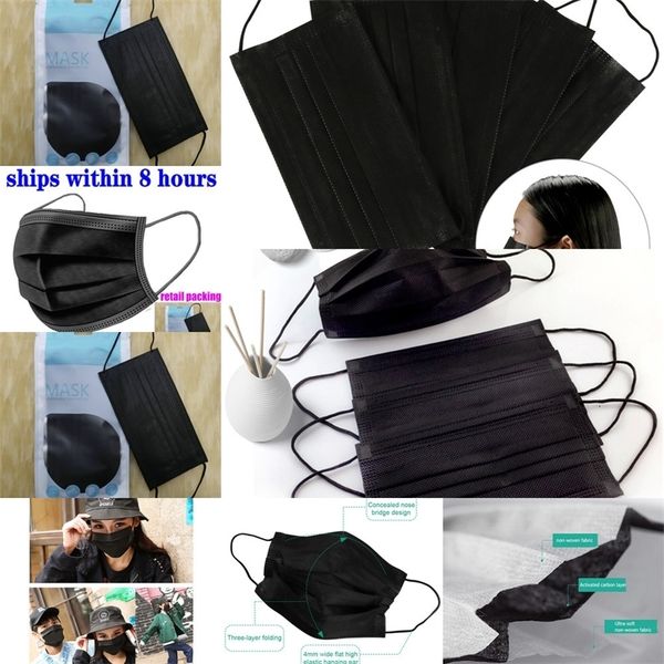 

маски рот 10шт розничной одноразовая упаковка черный лица non-woven anti-dust mask 3 фильтр с активированным углем защитный
