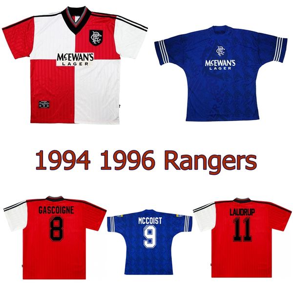

1995 1996 rangers retro soccer jersey 94 95 96 glasgow rangers laudrup mccoist gascoigne albertz vintage classic football shirt, Black;yellow