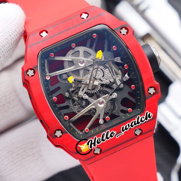 

new red texture carbon fiber case rm27-02 skeleton dial miyota automatic mens watch 27-02 red rubber strap sport watches hello_watch, Slivery;brown