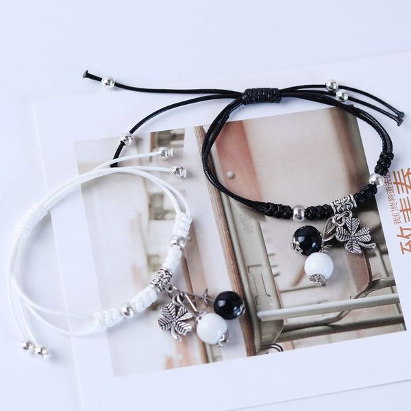 

fashion simple student couple accessories personality hand-woven black and white ceramic bracelet ethnic style jewelry, Red;blue