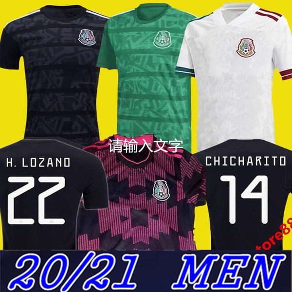 

2020 2021 mexico home soccer jersey away 20 21 kit chicharito lozano dos santos mexico uniforms maillots football shirts, Black;yellow