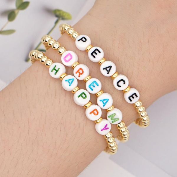

grapes women colorful letter breslet bracelets for girls trendy 2020 jewelry fadeless gold color plated beads armbands, Black