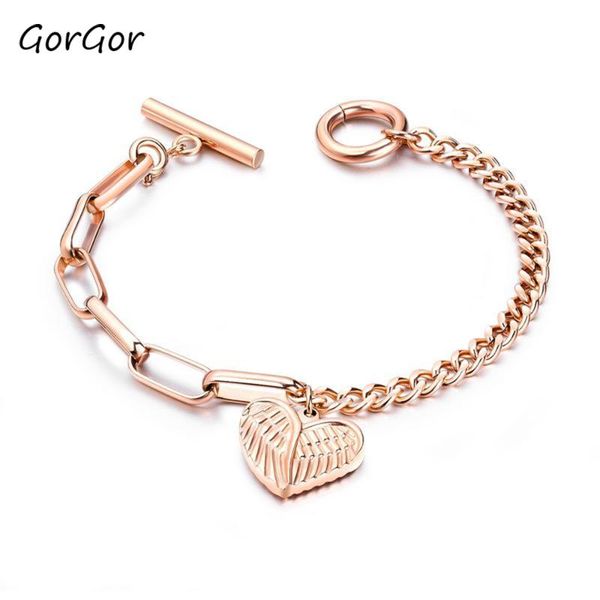 

gorgor korean style new elegant all-match rose gold plated love lady bracelet fashion titanium steel jewelry 987, Black
