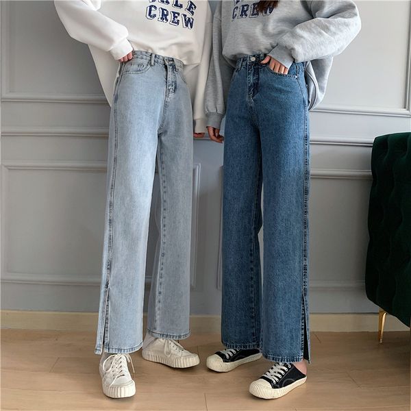 

women's jeans spring clothing korean-style 2021 style high-waisted slimming versatile wide-leg cowboy trousers fashion, Blue