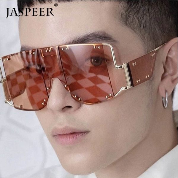 

2021 новая площадь rivet trend крупногабаритные солнцезащитные очки мужчины женщины brand design металл большой кадр урожай черный красный р, White;black