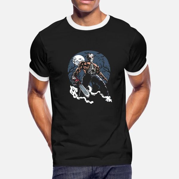 

evil killer hockey masked chainsaw horror t shirt men customize tee shirt crew neck solid color graphic casual spring trend shirt