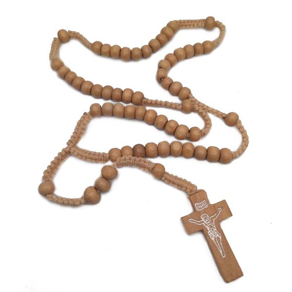 

wooden beads rosary catholic prayer beads hand-made christ cross necklace christian accessories religious jewelry christmas gift, Silver
