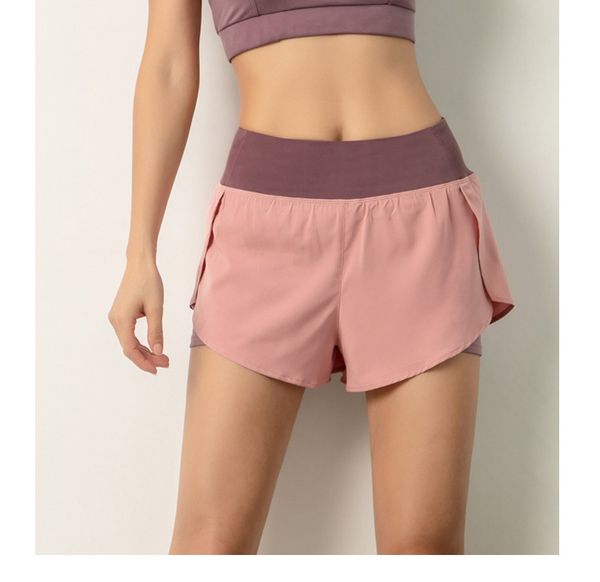 

womanyoga sports shorts running fitness slimming bodybuilding high waist gym running 2 in 1 loose short pants, White;red