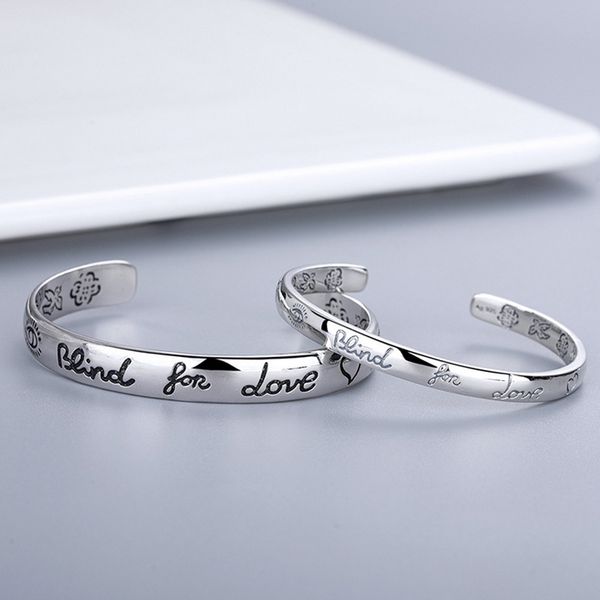 

women letter blind for love bangle with stamp flower bird pattern letter bracelet fashion jewelry gift for love friend259u, White