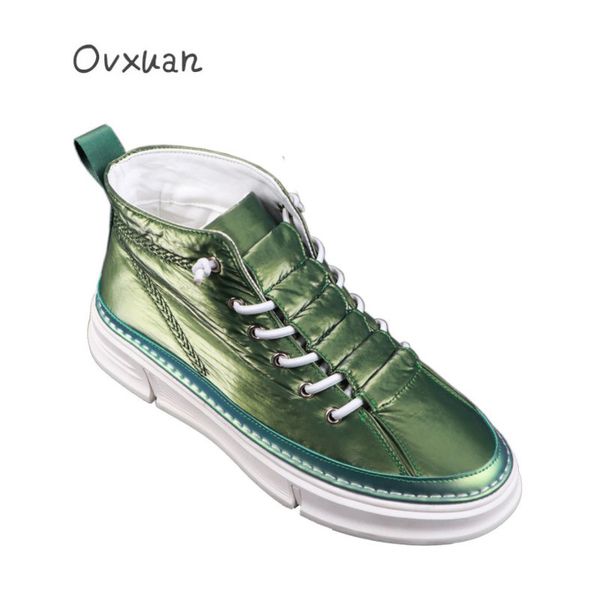 

ovxuan all green boots men 2020 spring autumn high flat platform ankle shoes om designer ladder sewing canvas sneakers, Black