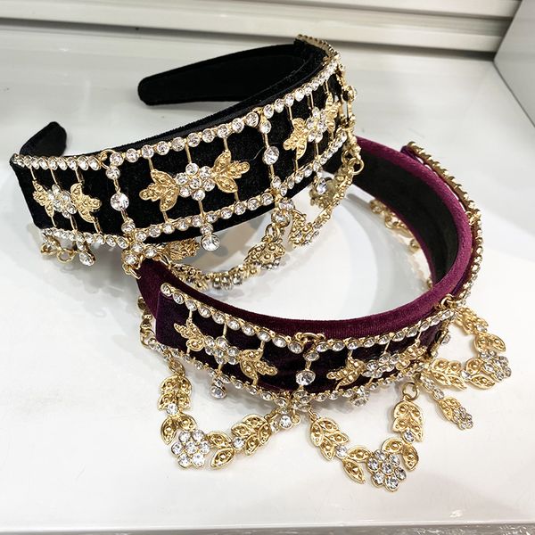 

luxury fashion metal crystal ladies headband bridal crown tassel street shooting wild white red black wide brimheaddressheadwear, Golden;silver