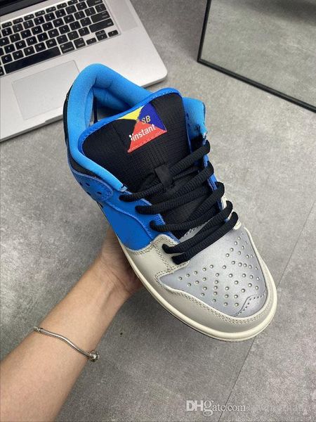 

2020 instant skateboards x sb low skateboarding shoes men running shoes grey toe 3m reflective blue hero sports sneakers with box