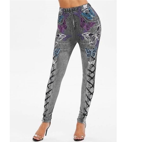 

women's leggings women fashion prined legging ladies casual sports butterfly printed female slim high waist for woman, Black