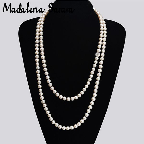 

madalena sarara freshwater pearl necklace 10.0mm-12.0mm pearl long necklace 100" natural white, Silver