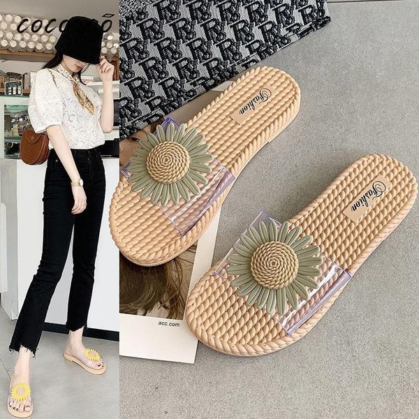 

xianqi small fresh sandals and slippers women 2020 new korean version of summer flowers beach sandals slippers, Black