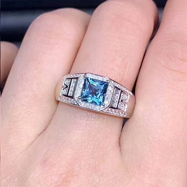 

junerain brand designer noble design women ring sky blue square stone micro paved cz zircon ethnic wedding anniversary jewelry, Silver
