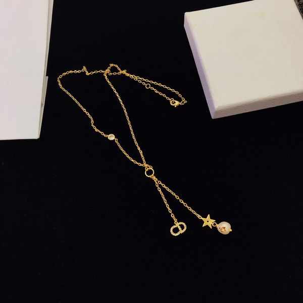 

d family/di family 2020 cd letter star pearl full rhinestone tassel pendant necklace choker female, Silver