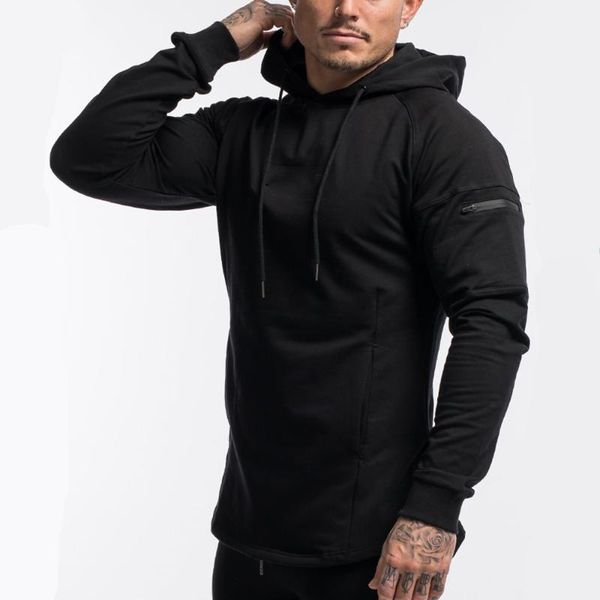 

solid black casual hoodie mens cotton sweatshirt gyms fitness workout pullover autumn new male slim hooded jacket clothing