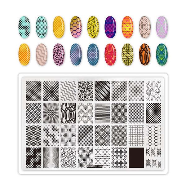 

1pcs geometry grid nail art stamping plates stainless steel lines arrow image nail template stencils manicure stamp tools, White