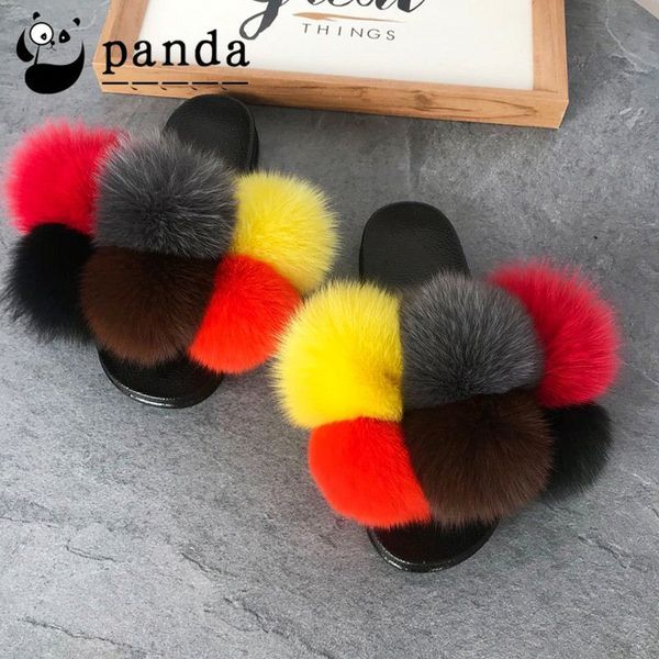 

kids size fashionable stable quality plush fur slides flip flops, Black