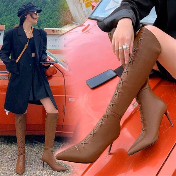 

new personality buckle ladies pointed toe stiletto boots black brown fashion long boots winter ladies long