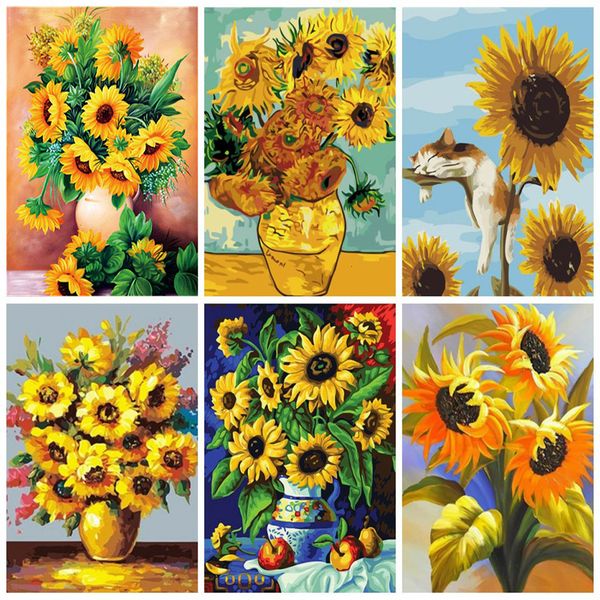 

azqsd diy paint by numbers for adults sunflower handicraft unframe acrylic floral paint drawing by numbers set decor for home