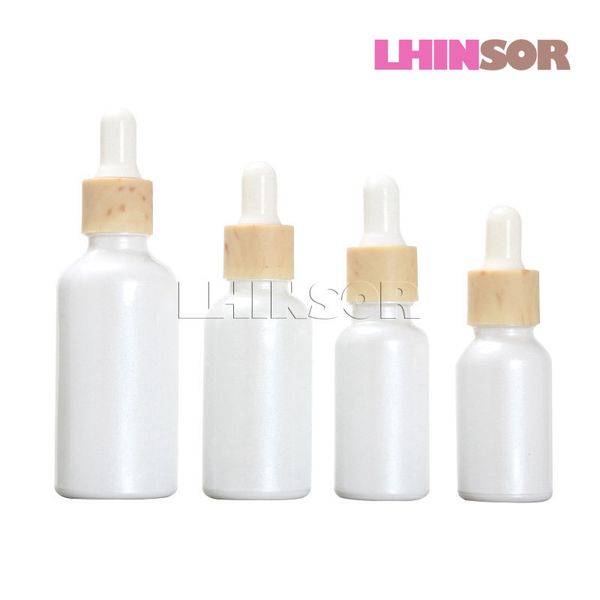

storage bottles & jars 5pcs/lot 15ml 20ml 30ml 50ml wood grain cover frosted pearl white glass dropper bottle empty cosmetic packing contain