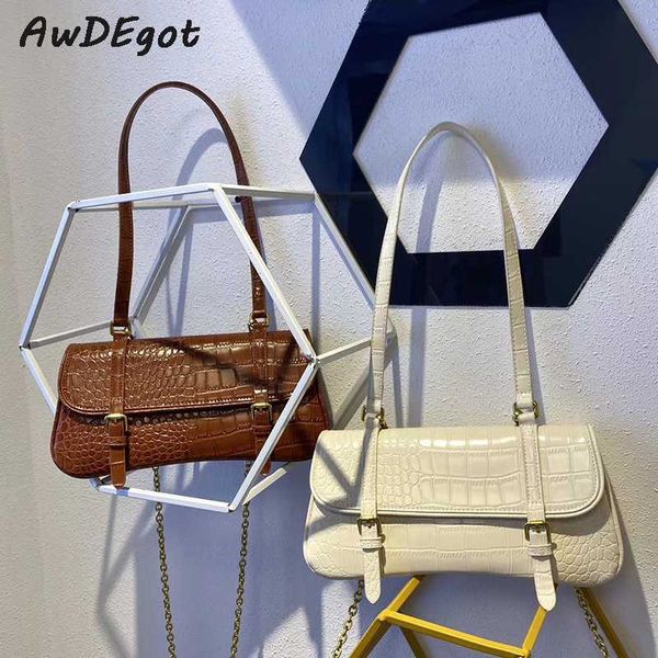 

fashion crocodile pattern baguette bags 30cm pu leather shoulder bags for women 2020 chain design luxury hand female travel